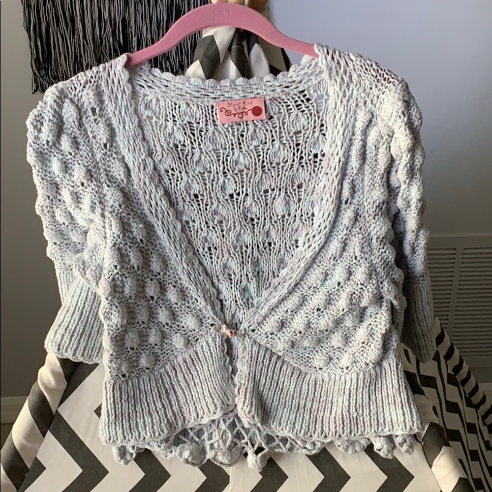 Hand Knit by Dollie gray cropped shrug
